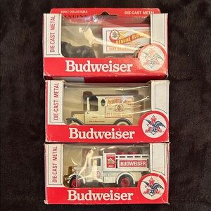 Budweiser Red and White Die-Cast Truck Set (3)